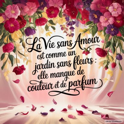 Citation sur un fond floral : La Vie sans Amour est comme un jardin sans fleurs : elle manque de couleur et de parfum.